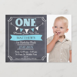 Boys Chalkboard Bunting 1st Birthday Uitnodiging