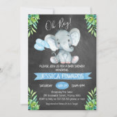 Boys Chalkboard Elephant Baby shower Invitation Kaart (Voorkant)