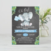 Boys Chalkboard Elephant Baby shower Invitation Kaart (Staand voorkant)