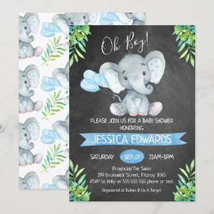Boys Chalkboard Elephant Baby shower Invitation Kaart
