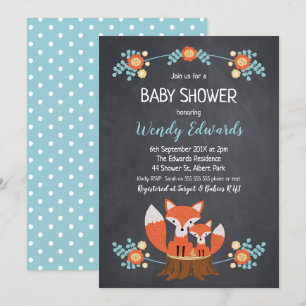 Boys Chalkboard Fox Baby shower Invitation Kaart