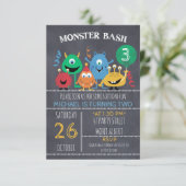 Boys Chalkboard Monster Bash Birthday Uitnodiging (Staand voorkant)