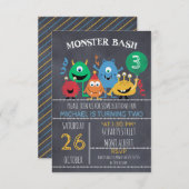 Boys Chalkboard Monster Bash Birthday Uitnodiging (Voorkant / Achterkant)