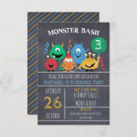Boys Chalkboard Monster Bash Birthday Uitnodiging
