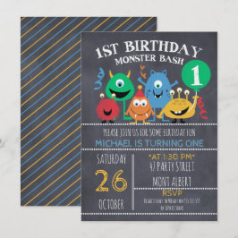 Boys Chalkboard Monsters 1e verjaardag Uitnodiging