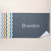 Boys Chevron Gray Blue Oranje Pattern Personalized Strandlaken (Voorkant)