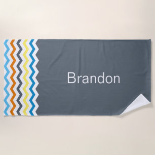 Boys Chevron Gray Blue Oranje Pattern Personalized Strandlaken