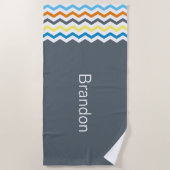 Boys Chevron Gray Blue Oranje Pattern Personalized Strandlaken (Voorkant)