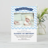 Boys chevron verjaardag dank je kaart (Staand voorkant)