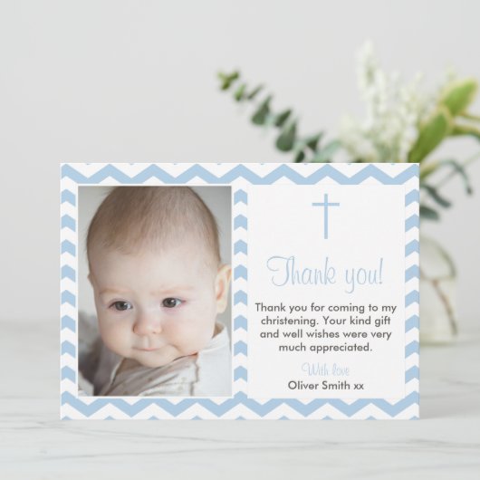 Boys Christening/Baptisme Hartelijk dank Bedankkaart (Staand voorkant)