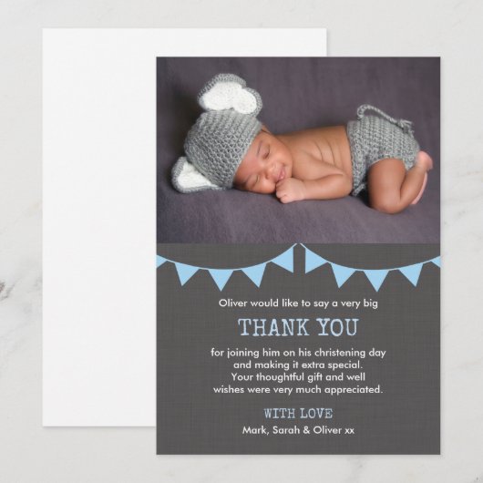 Boys Christening/Baptisme Hartelijk dank Bedankkaart (Voorkant / Achterkant)