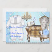  BOYS Christening Invitation DAMASK ONTWERP Kaart (Voorkant)