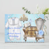  BOYS Christening Invitation DAMASK ONTWERP Kaart (Staand voorkant)