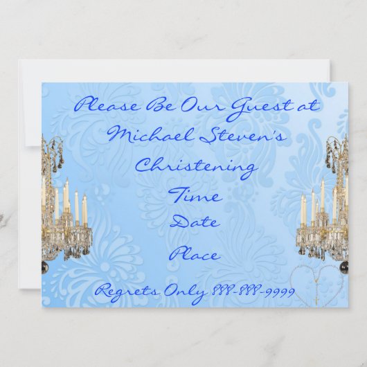  BOYS Christening Invitation DAMASK ONTWERP Kaart (Achterkant)