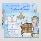  BOYS Christening Invitation DAMASK ONTWERP Kaart (Voorkant / Achterkant)