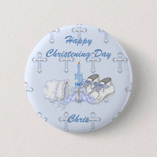Boys Christening Wish Ronde Button 5,7 Cm (Voorkant)