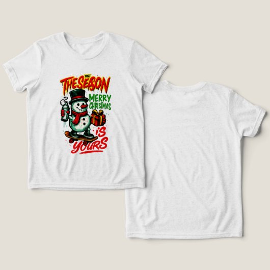 Boys’ Christmas Snowman Cool Holiday Tri-Blend Shirt (Ontwerp Voorkant & Achterkant)