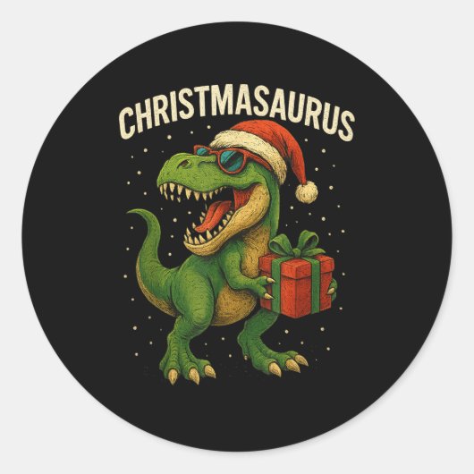 Boys Christmasaurus Christmas Dinosaur Dino Family Ronde Sticker (Voorkant)