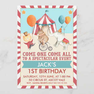 Boys  Circus Birthday Party Invitation Kaart