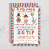 Boys Circus Birthday Party Invitation Kaart (Voorkant / Achterkant)
