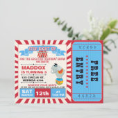 Boys Circus Ticket Birthday Party Invitation Kaart (Staand voorkant)