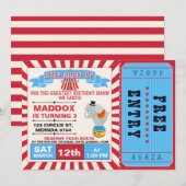 Boys Circus Ticket Birthday Party Invitation Kaart (Voorkant / Achterkant)