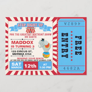 Boys Circus Ticket Birthday Party Invitation Kaart