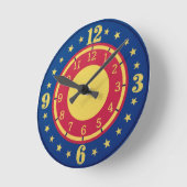 Boys Circus Wall Clock | Primary Colors Stars Ronde Klok (Hoek)