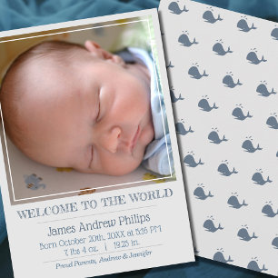 Boys Classic Square Photo Simple Birth Announcemen Aankondiging