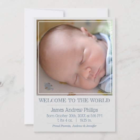 Boys Classic Square Photo Simple Birth Announcemen Aankondiging (Voorkant)