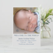 Boys Classic Square Photo Simple Birth Announcemen Aankondiging (Staand voorkant)