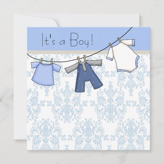 Boys Clothesline Baby shower Kaart (Voorkant)