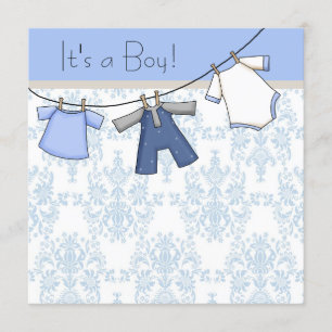 Boys Clothesline Baby shower Kaart