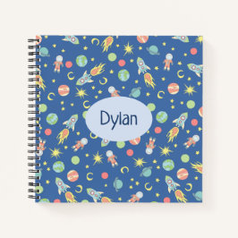 Boys Colorful Rocket Shiket Space Pattern en naam Notitieboek