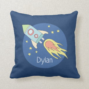 Boys Colorful Rocket Ship Space and Name Kinder Kussen