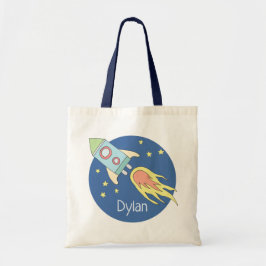 Boys Colorful Rocket Ship Space Galaxy en naam Tote Bag