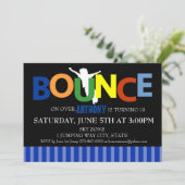 Boys Colorful Trampoline Bounce Party Uitnodiging (Staand voorkant)