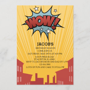 Boys Comic Book Birthday Invitation. Kaart