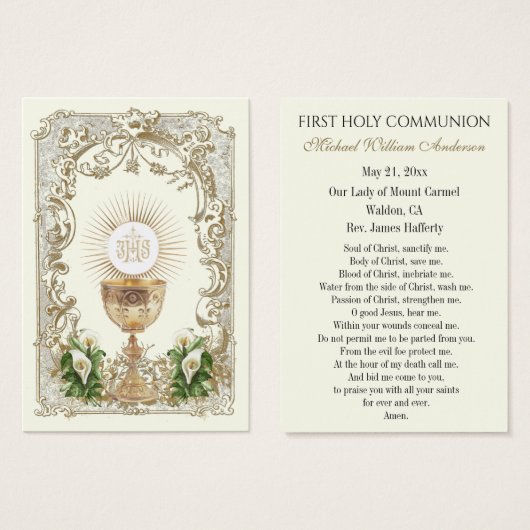 Boy's Communion Catholic Remembrance Holy Card Visitekaartje (Voorkant /achterkant)