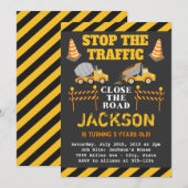 Boys Construction Birthday Party Invitation Kaart (Voorkant / Achterkant)