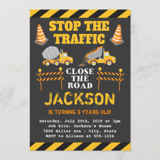 Boys Construction Birthday Party Invitation Kaart
