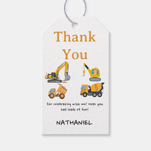 Boys Construction Birthday Party Theme Cadeaulabel (Voorkant)