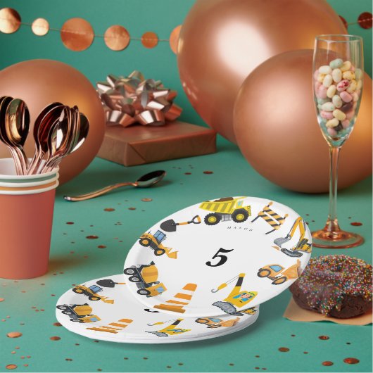 Boys Construction Birthday Party Theme Papieren Bordje (Multi)