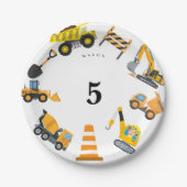 Boys Construction Birthday Party Theme Papieren Bordje (Voorkant)
