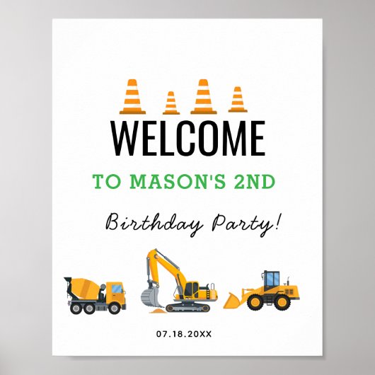 Boys Construction Birthday Party Theme Poster (Voorkant)