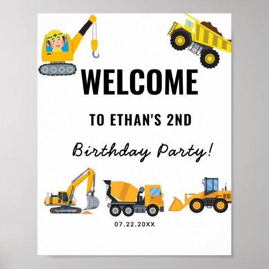 Boys Construction Birthday Party Theme Poster (Voorkant)