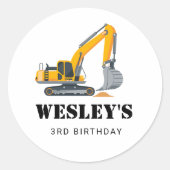 Boys Construction Birthday Party Theme Ronde Sticker (Voorkant)