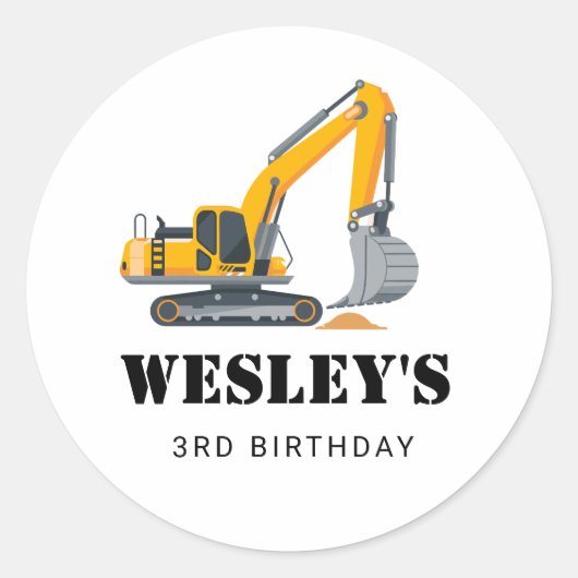 Boys Construction Birthday Party Theme Ronde Sticker (Voorkant)