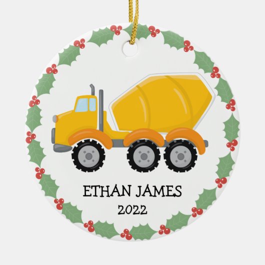 Boys Construction Cement Mixer Truck kerst Keramisch Ornament (Voorkant)