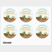 Boy's Construction Digger Dump Truck Verjaardagsfe Ronde Sticker (Vel)